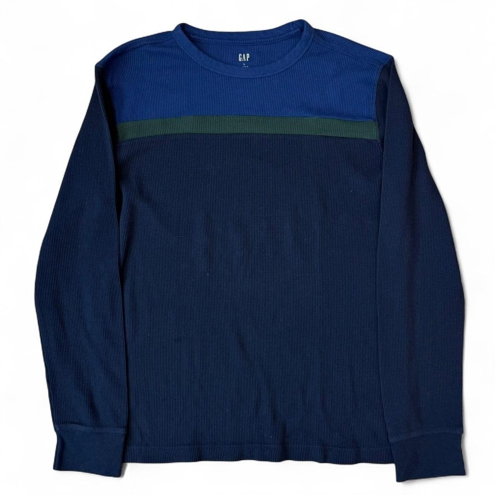 Gap Long Sleeve Striped Waffle Knit Thermal Shirt Mens Size Large Skater Preppy